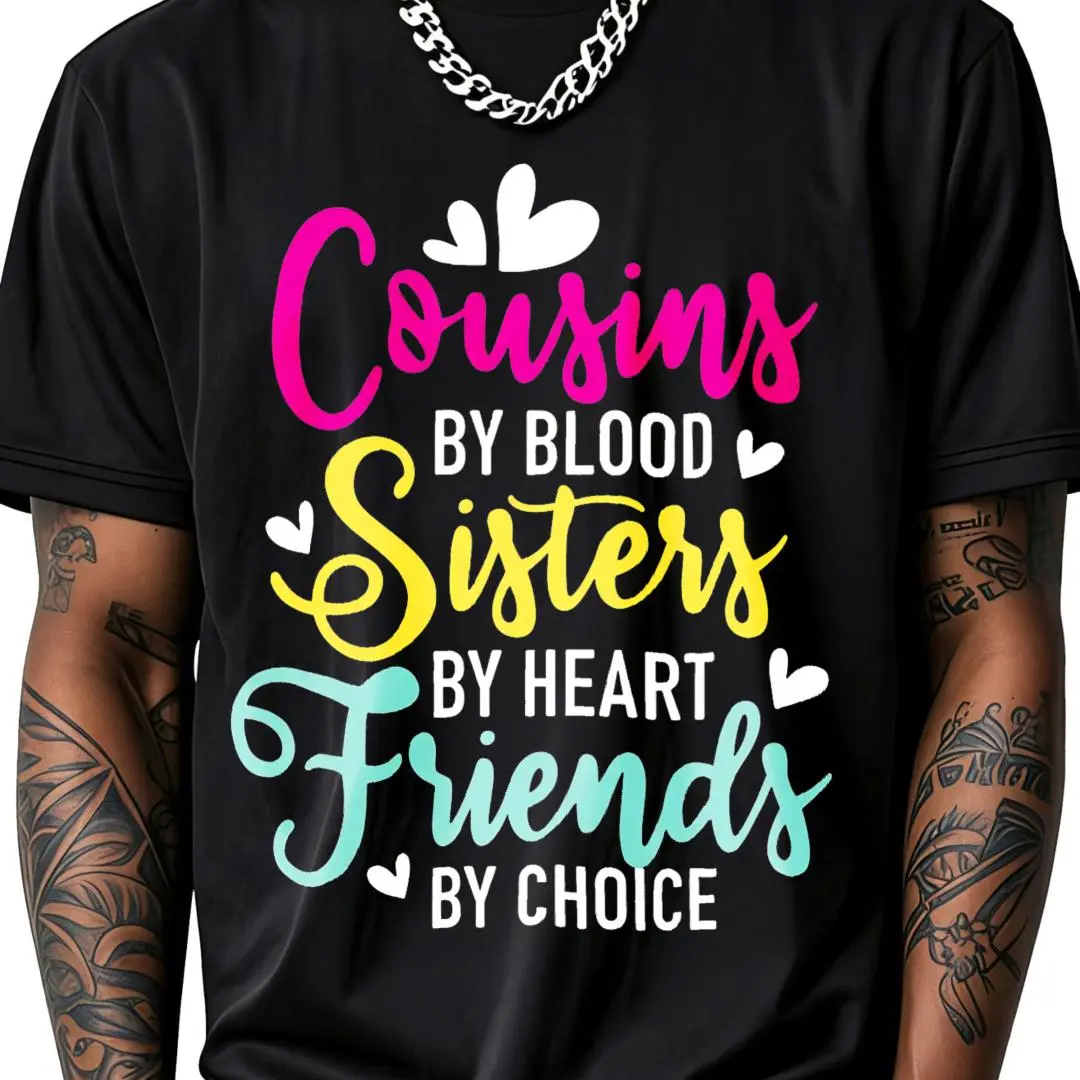 100% Cotton Cousins By Blood Sisters By Heart Friends By Choice T-Shirt Women Men Outdoor Casual Short Sleeve Comfortable And Versatile