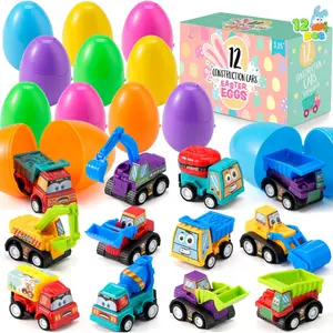 Easter 2026 Gift 12 Pcs Easter Eggs Filled with Toy Cars, Colorful Prefilled Pull Back Construction Vehicle, and Race Car for Kids Boys Hunt, Basket Stuffers, Party Favors, Classroom Prize