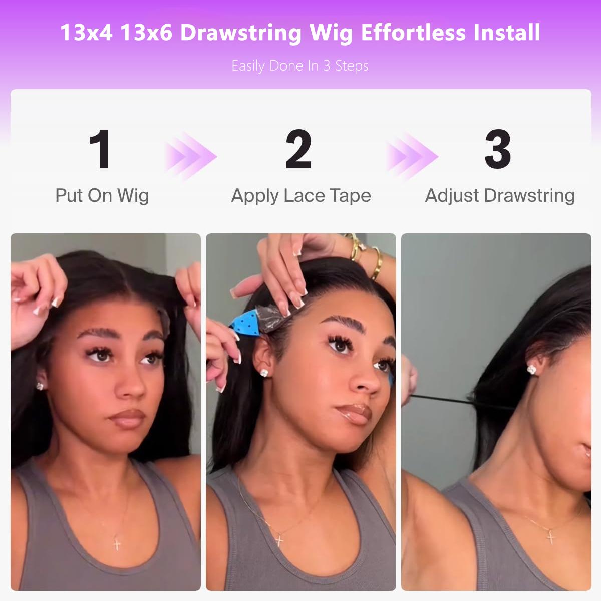 【Bye Bye Slip】 Bling Hair Deep Wave Wig V Part Human Hair Wigs with Drawstring Ready To Wear Invisible Knots Wig for Beginners Friendly All Day Secure