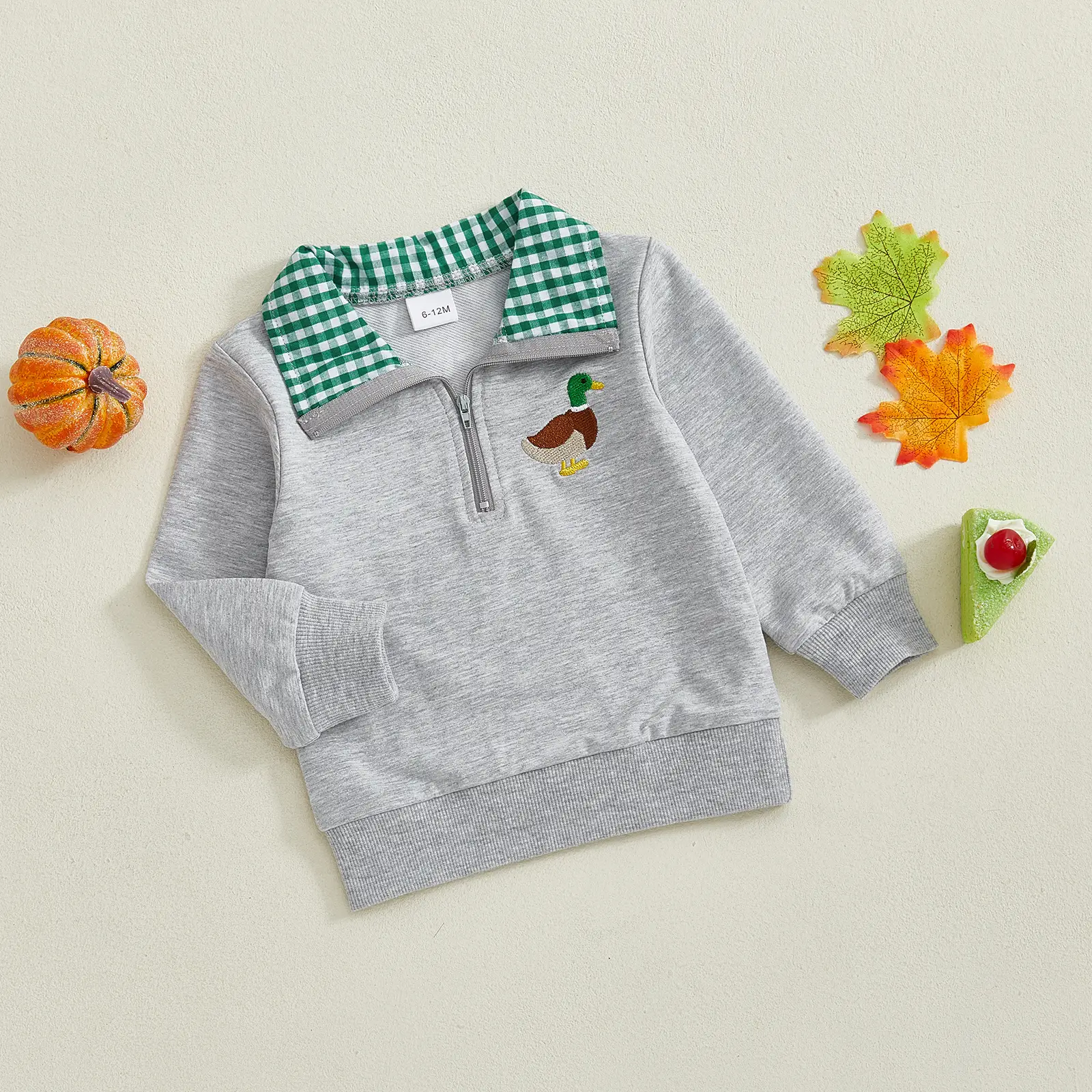 Toddler Baby Boy Sweatshirt Duck Embroidered Half Zip-up Lapel Neck Pullover Tops Cute Farm Clothes