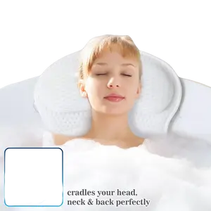 Bath Pillow Bathtub Pillow, Luxury Bath Pillows for Tub Neck and Back Support, Bath Tub Pillow Headrest with Soft 4D Mesh Fabric and Non-Slip Suction Cups, Relaxing Bath Accessories Spa Gifts