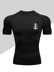 Men's Dragon Print Compression T-Shirt, Quick-Dry Breathable Stretch Fabric, Tight-Fitting Short Sleeve Top for Fitness and Outdoor Activities