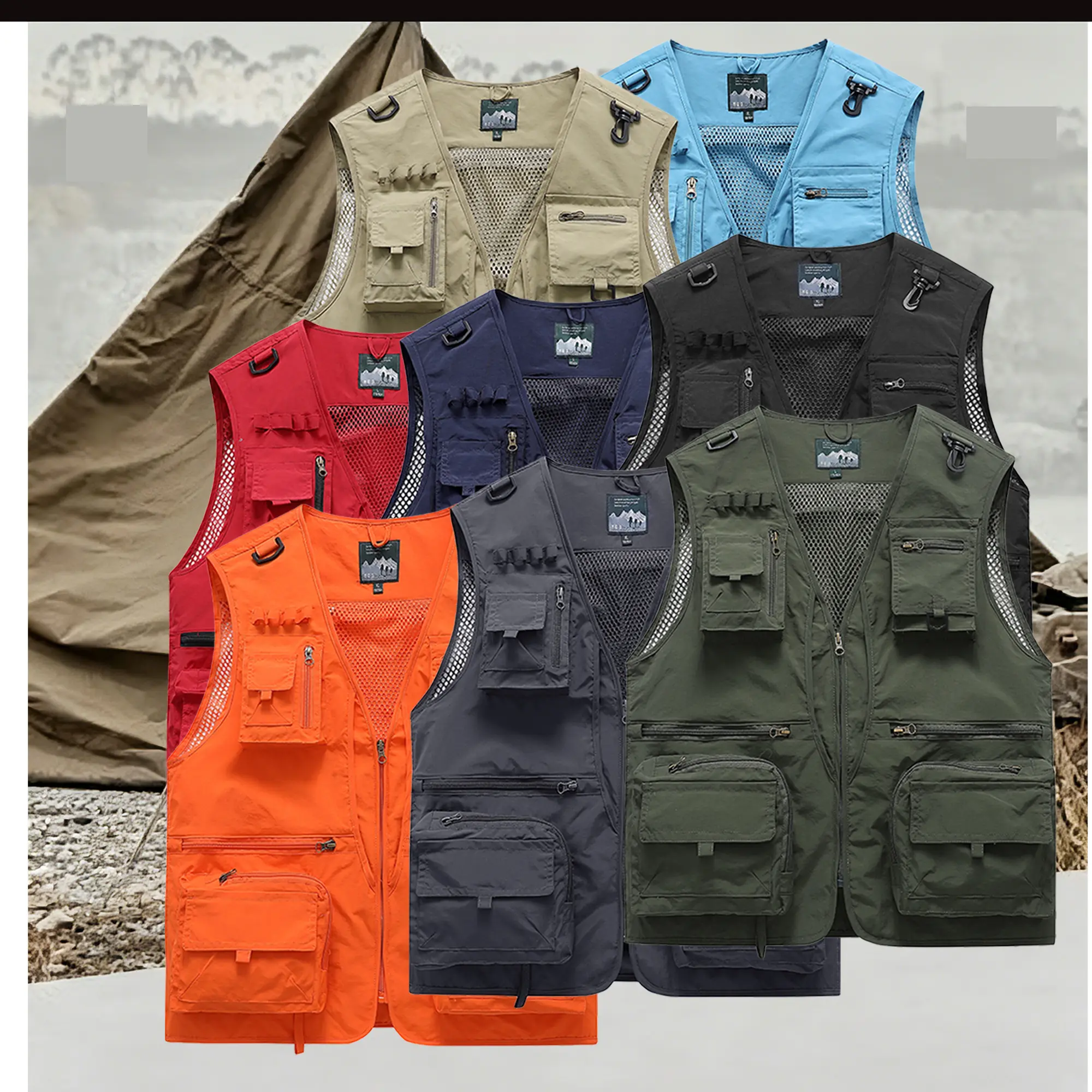 Men’s multifunctional tactical work vest for outdoor fishing photography—breathable mesh, multi-pocket design Gilet Menswear Sleevelessvestoutdoorvestutilityvestworkwearfashion