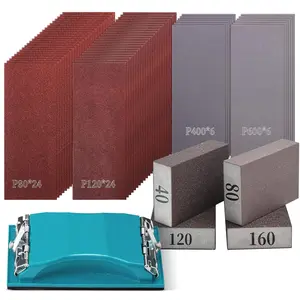 Sand Paper 65 count, Sandpaper for , 80-600 Grit Sandpaper Assortment Kit with Sanding Block, Sand Sponges 40/80/120/160 Grit, Alumina Sand Paper for , Metal Sanding,  Finishing