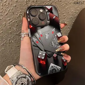 Case for iPhone 16 Pro Max 15 Plus 14 13 12 11 Retro and Trendy Dice Poker Card Pattern Shockproof Silicone PC Back Protective Smartphone Cover