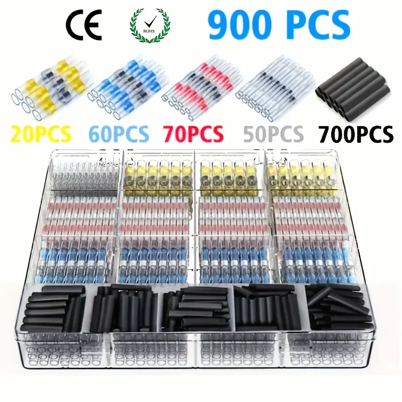 900pcs Durable Waterproof Electrical Terminal Kit - Heat Shrink Butt Connectors, Solder Seal Wire Connectors, And Tubing, Suitable for Boats, Vehicles, And Motorcycles - Safe And Reliable Connections, Without Battery