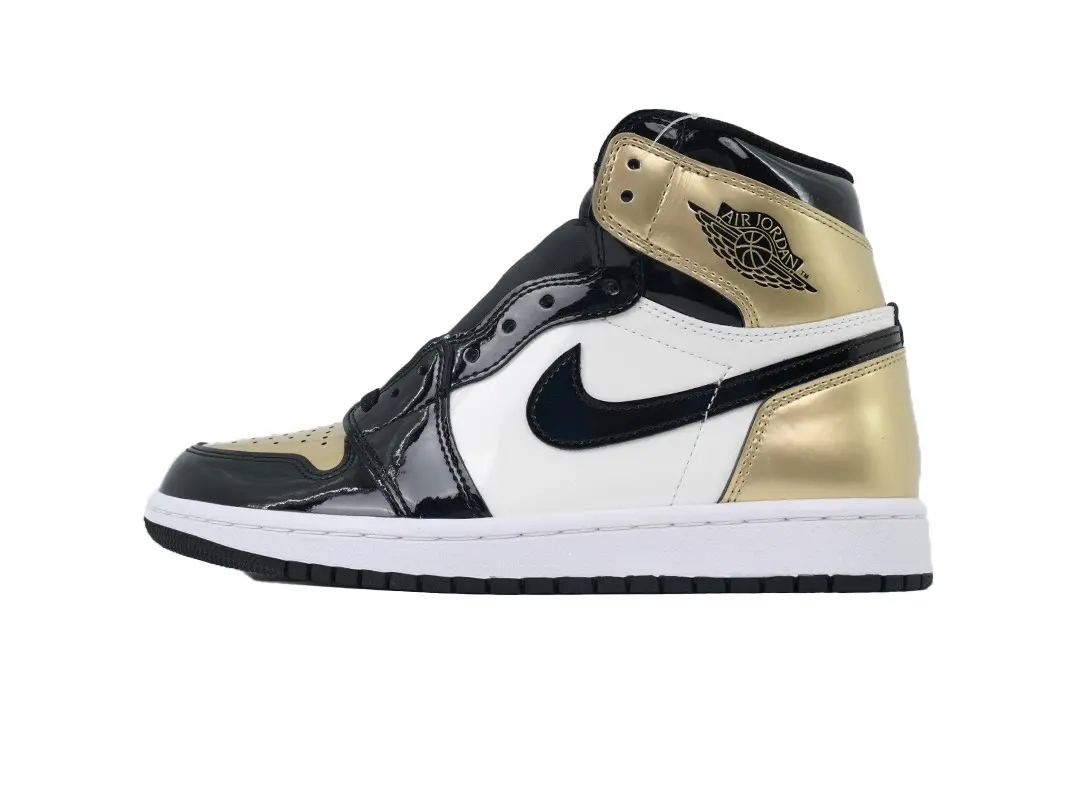 White Black Metallic Gold Patent Leather High Top Retro Basketball Sneakers For Men Classic Street Hip Hop Footwear Glossy Patent Upper White Flat Outsole Vintage Urban Daily Casual Athletic Trainers