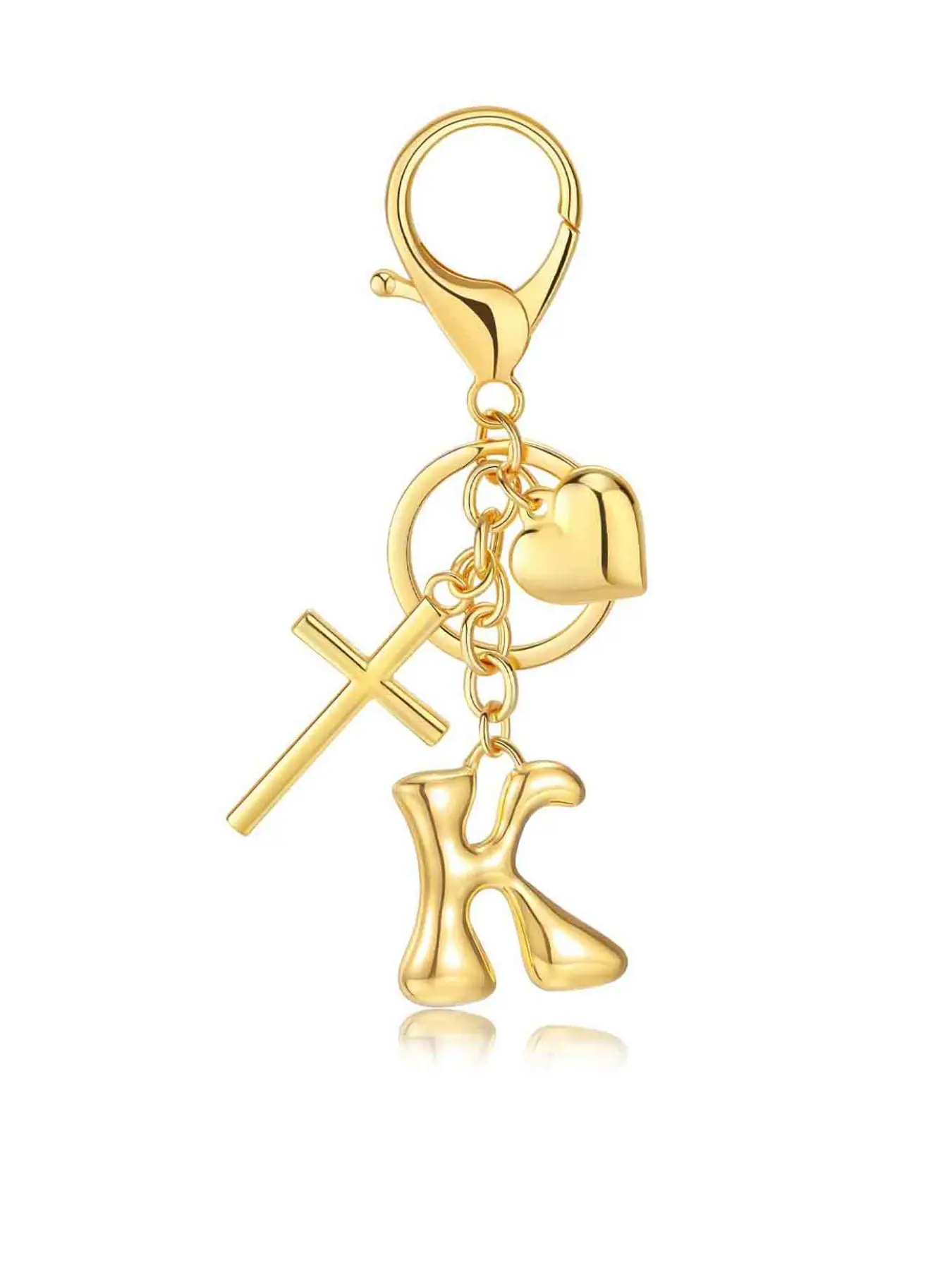 Initial Bag Charms Keychains Women, Cross Cute Heart Letter Key Chain Bag Key Accessory Purse Backpack Handbags Keychain Christian Gift Keychain For Bags