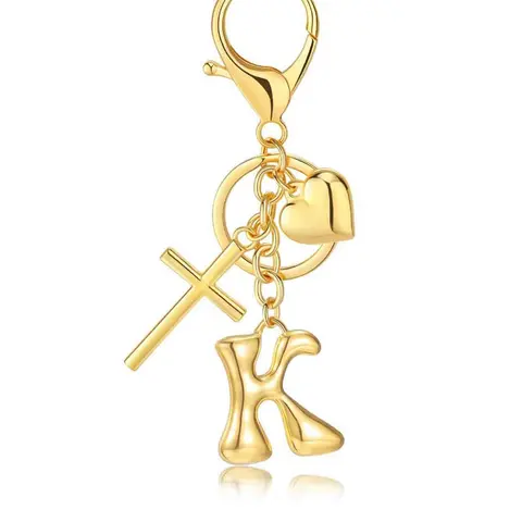 Initial Bag Charms Keychains Women, Cross Cute Heart Letter Key Chain Bag Key Accessory Purse Backpack Handbags Keychain Christian Gift Keychain For Bags