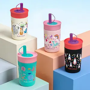 12oz Insulated Stainless Steel Straw Tumbler, 1 Count Reusable Sippy Cup with 2 Counts Flexible Straw Lid, Easy To Clean Water Bottle, Drinkware, Insulated Travel Drinkware