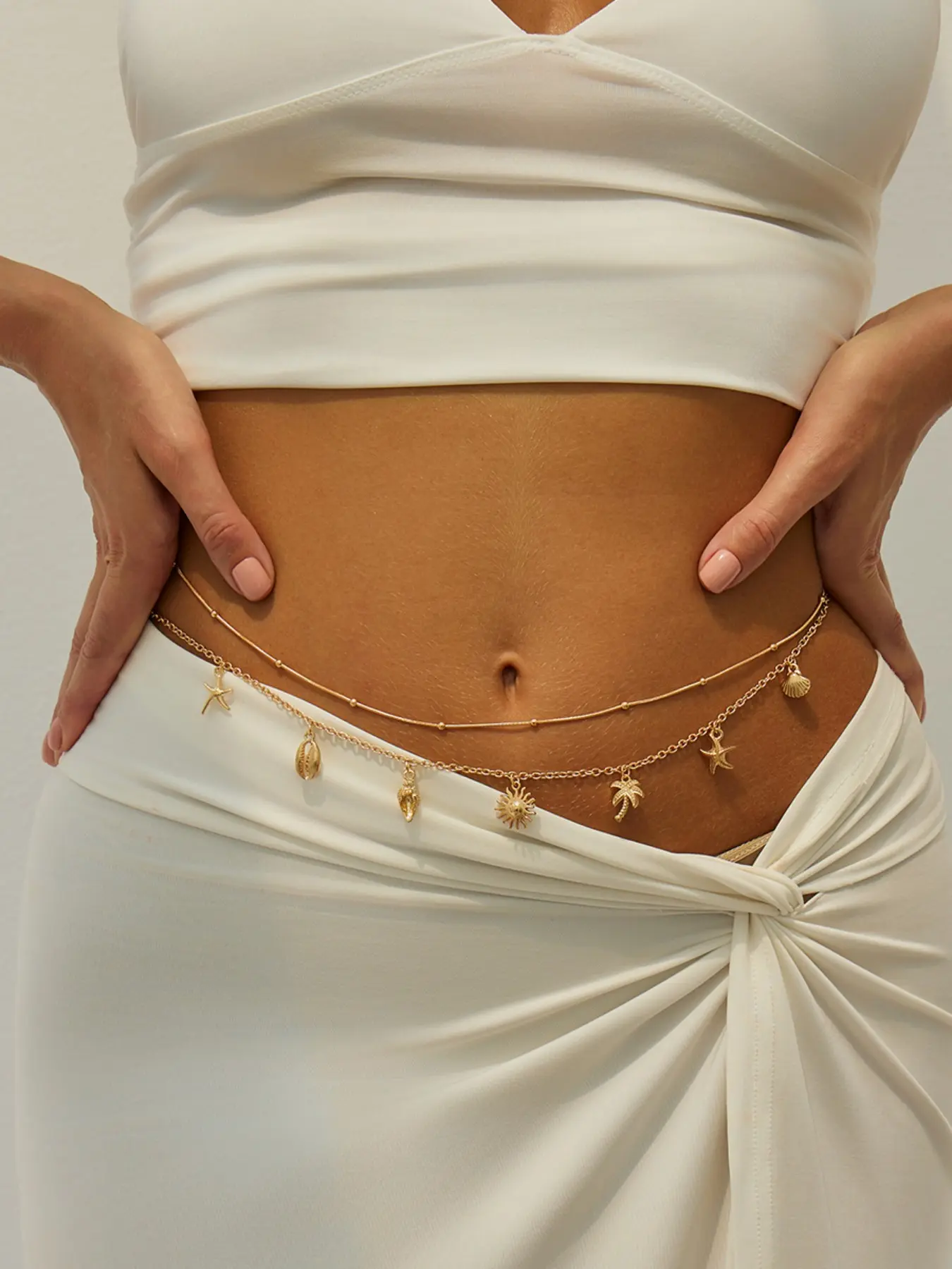 Boho Metal Starfish Shell Conch Pendant Waist Chain, Vintage Ocean Style Belly Chain for Women, Daily & Vacation Wear Waistbeads, Body Jewelry, Chic Body Jewelry