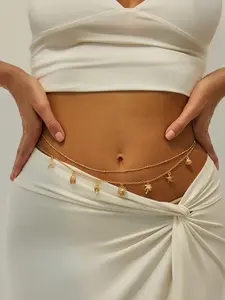 Boho Metal Starfish Shell Conch Pendant Waist Chain, Vintage Ocean Style Belly Chain for Women, Daily & Vacation Wear Waistbeads, Body Jewelry