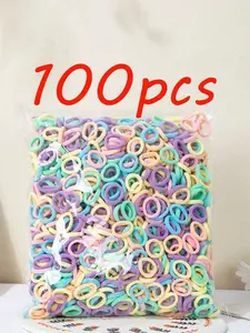 100pcs Spring Color Girls and Ladies Towel Rings Thumb Hair Ties, Casual Plain Nylon Scrunchies Hair Accessories for All Seasons