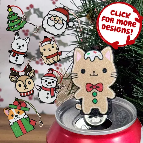 Tab Buddies Christmas Collection - Cute drink can tab opener help for kids, long nails, adaptive, assistive - cat, dog, gingerbread, snowman, santa, reindeer, keychain,stocking stuffer - hand therapy Kitchen Utensils