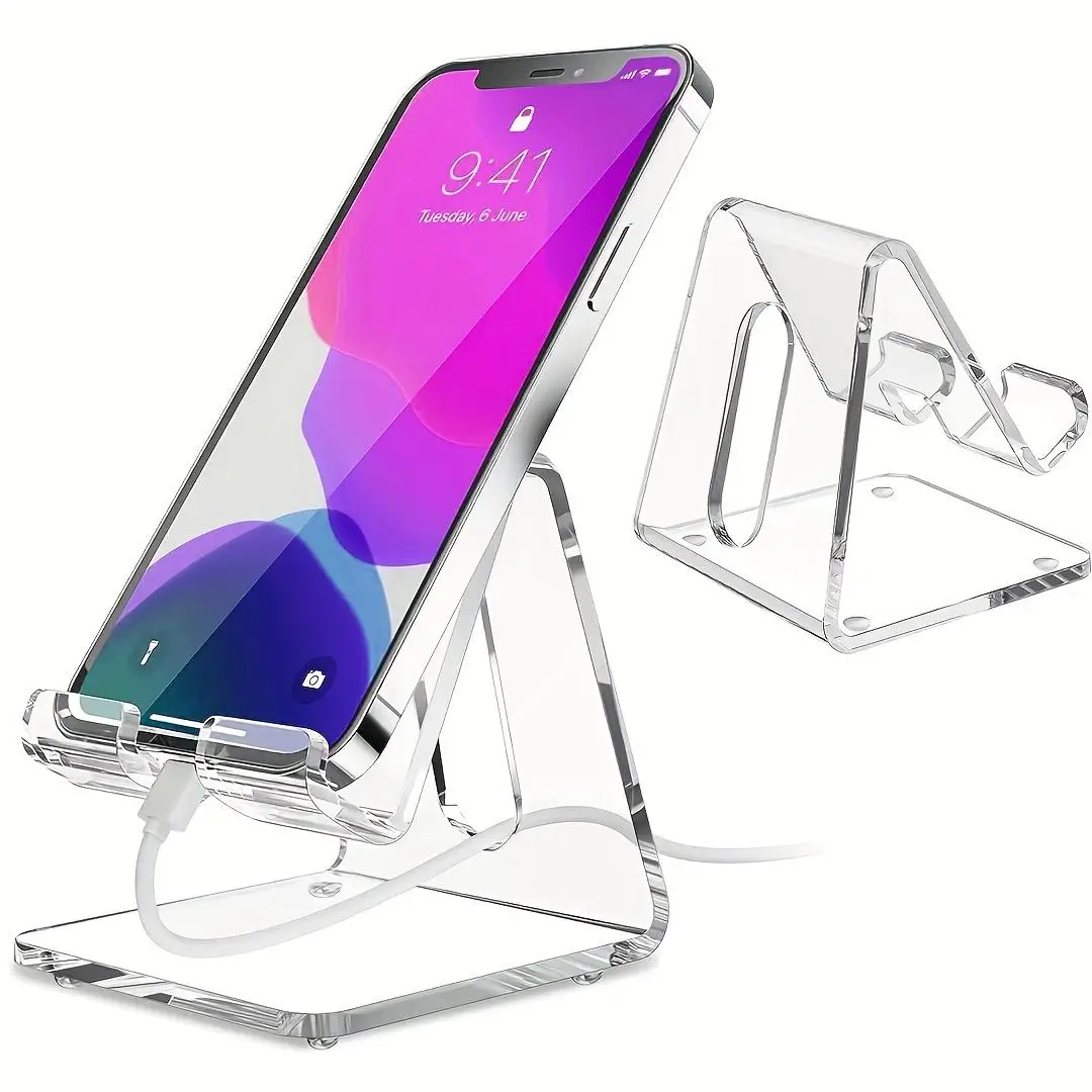 Acrylic Clear Phone Holder for Smartphone, Solid Color Desktop Thickened Cell Phone Stand, Universal Creative Phone Holder for Home Office, Phone Acce