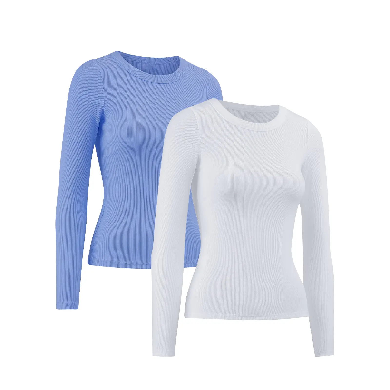 Live VRCOMFY 2 Pack Womens  Long Sleeve Stretch Slim Round Neck Ribbed Basic Shirts Top Y2K Womenswear