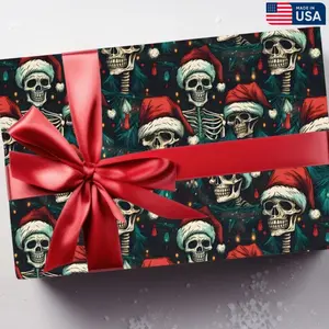 Santa Hat Skeleton Christmas Spooky Wrapping Paper, Spooky Skull Holiday Themed Gift Wrap for Xmas Presents, Haunted Christmas Giftwra, Christmas Gift for Her, Gift For Him