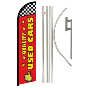 Windless Advertising Banner Flag with Complete Steel-Aluminium Pole Kit, 11.5x2.5ft Red Checkered Quality Polyester Backdrop for Festive & Party Use (Home Supplies)