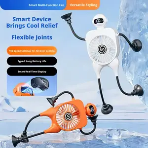 Portable Suction Cup Fan with 100 Speed Levels Smart Digital Display Flexible Joint for Desk Wall Mount Outdoor Use High USB-C Handheld
