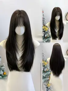 26-Inch Wig with Straight Long Hair and Bangs, Ideal for Halloween & Christmas Parties, Daily Wear, Offers Smooth Comfort