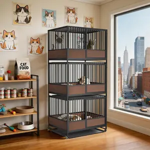 Bingopaw Cat Breeding Cage Stackable Cat Maternity Cage with Plastic Slatted Floor, Pull Out Tray, Wheels, Cat Birthing Cage for Kittens, Puppies, Ferrets, for Breeding Cattery