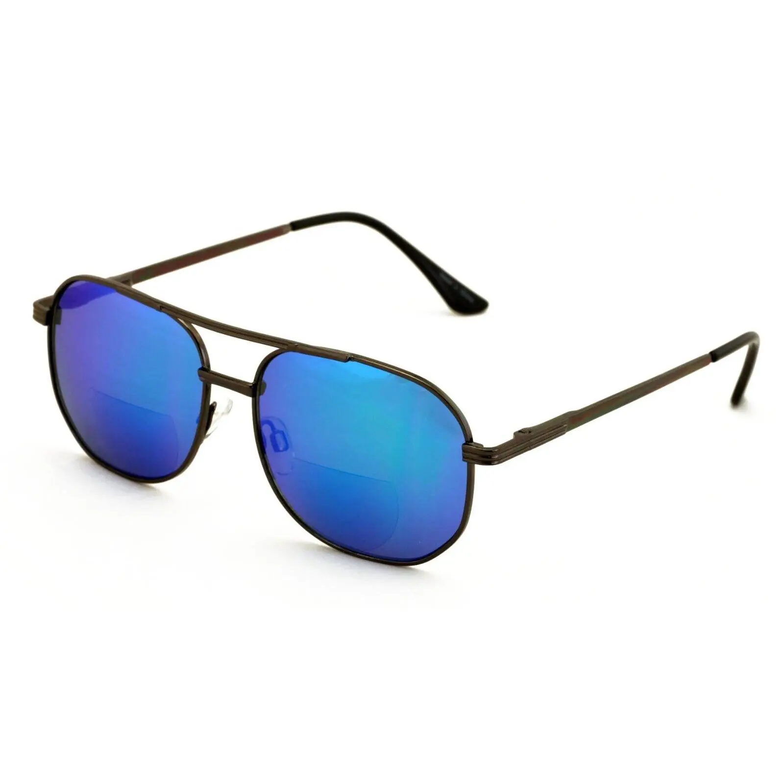 Color Mirror Aviator Bifocal Sunglasses - Metal Spring Hinge UV Reading Glasses