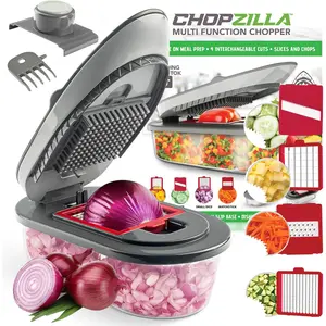 Chopzilla All-in-1 Vegetable Chopper & Mandoline Slicer with Container, 4 Blades & Scraper – Sharp Veggie Cutter, Salad Dicer & Food Chopper Chopzilla All-in-1 Vegetable Chopper & Mandoline Slicer with Container, 4 Blades & Scraper – Sharp Veggie Cutter, Salad Dicer & Food Chopper