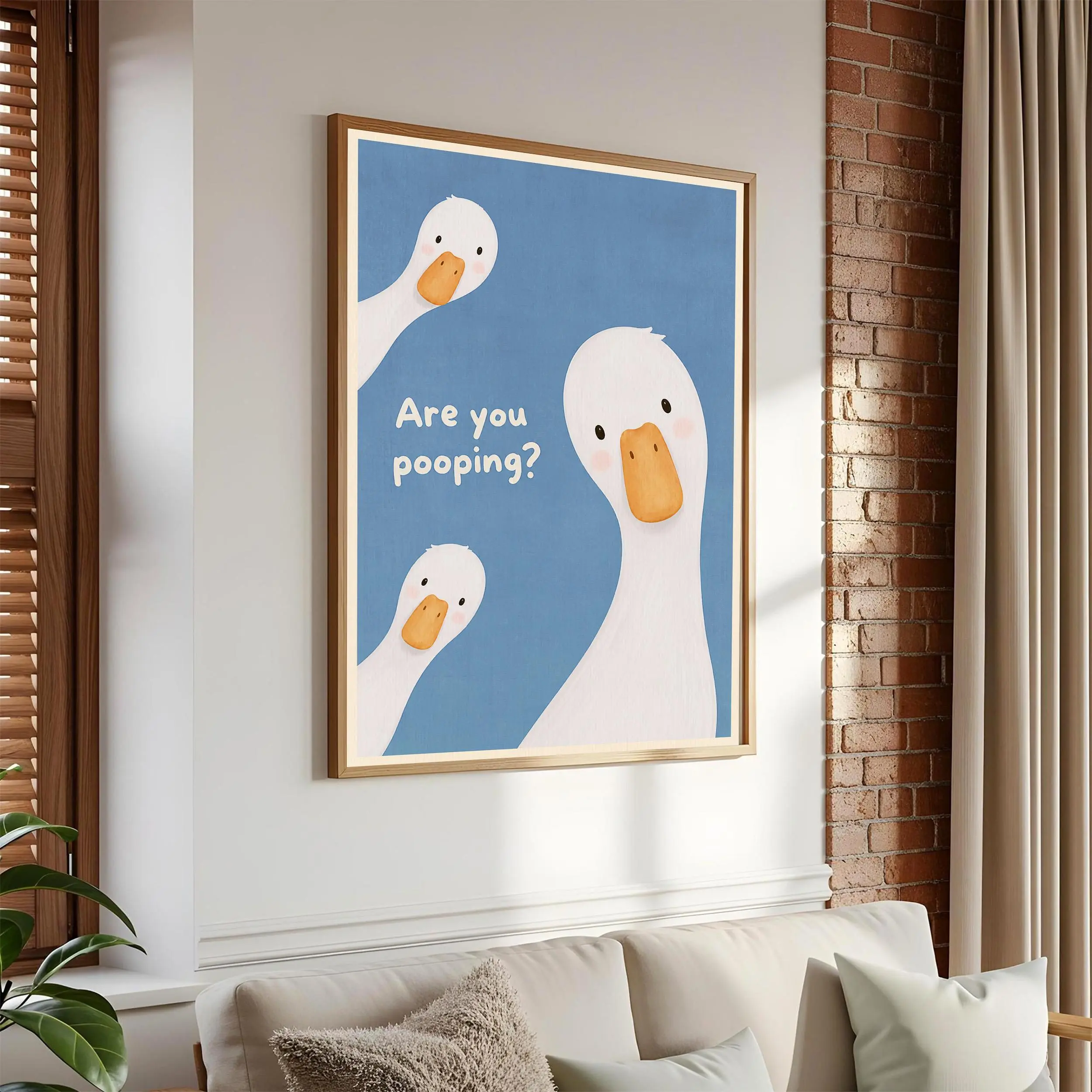 [ No Frame ] Funny Geese Pooping Print, Bathroom Wall Art, Humorous Toilet Decor, Quirky Animal Poster
