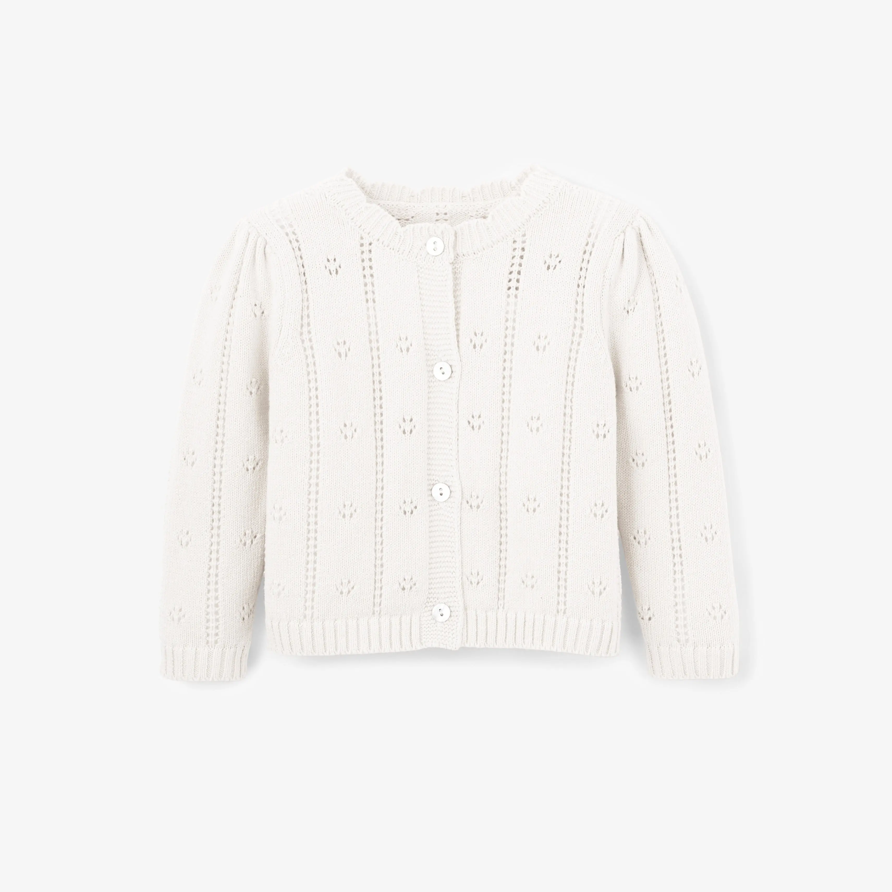White Pointelle Knit Baby Cardigan