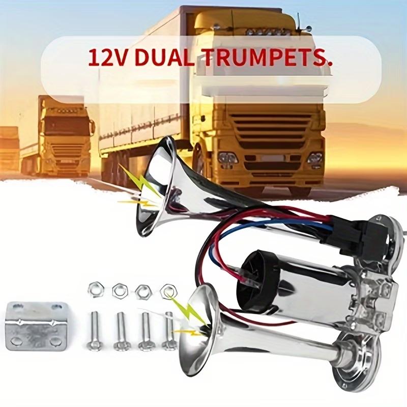Heavy Duty 12V Dual Trumpet Air Horn Kit130DB Loud Sound with Compressor for TruckCar SUV Pickup Motorcycle Lorry