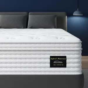 BedStory 14'' Hybrid Mattress - Queen/King, Memory Foam & Pocket Springs for Pressure Relief, Fiberglass Free Ergonomic Home White