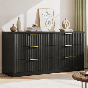 6-Drawer Fluted Dresser, 47.2" Extra-Wide Wood Chest with Smooth Metal Slides, Stable Base, Modern Clothes Storage Cabinet for Bedroom, Living Room