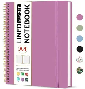 Taja Spiral Lined Notebook, 8.5"x11" Notebooks for Work, Large A4 Journal for Women & Men, College Ruled Journaling Notebook for Writing, Plastic Cover Spiral Journal, Purple