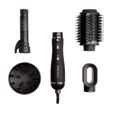 FoxyBae Rose Gold Super Styler – 4-in-1 Air Styling Set – Diffuser, Blowout Brush, 1.25" Curling Barrel & Drying Cylinder – Dry, Curl & Smooth at Home