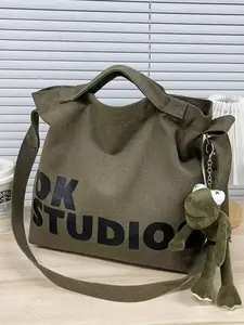 2026 New Versatile Carry Simple Handbag Large Capacity Artistic Student Durable Material Canvas Bag Unisex Design Shoulder Tote with Charm Work Tote Bag