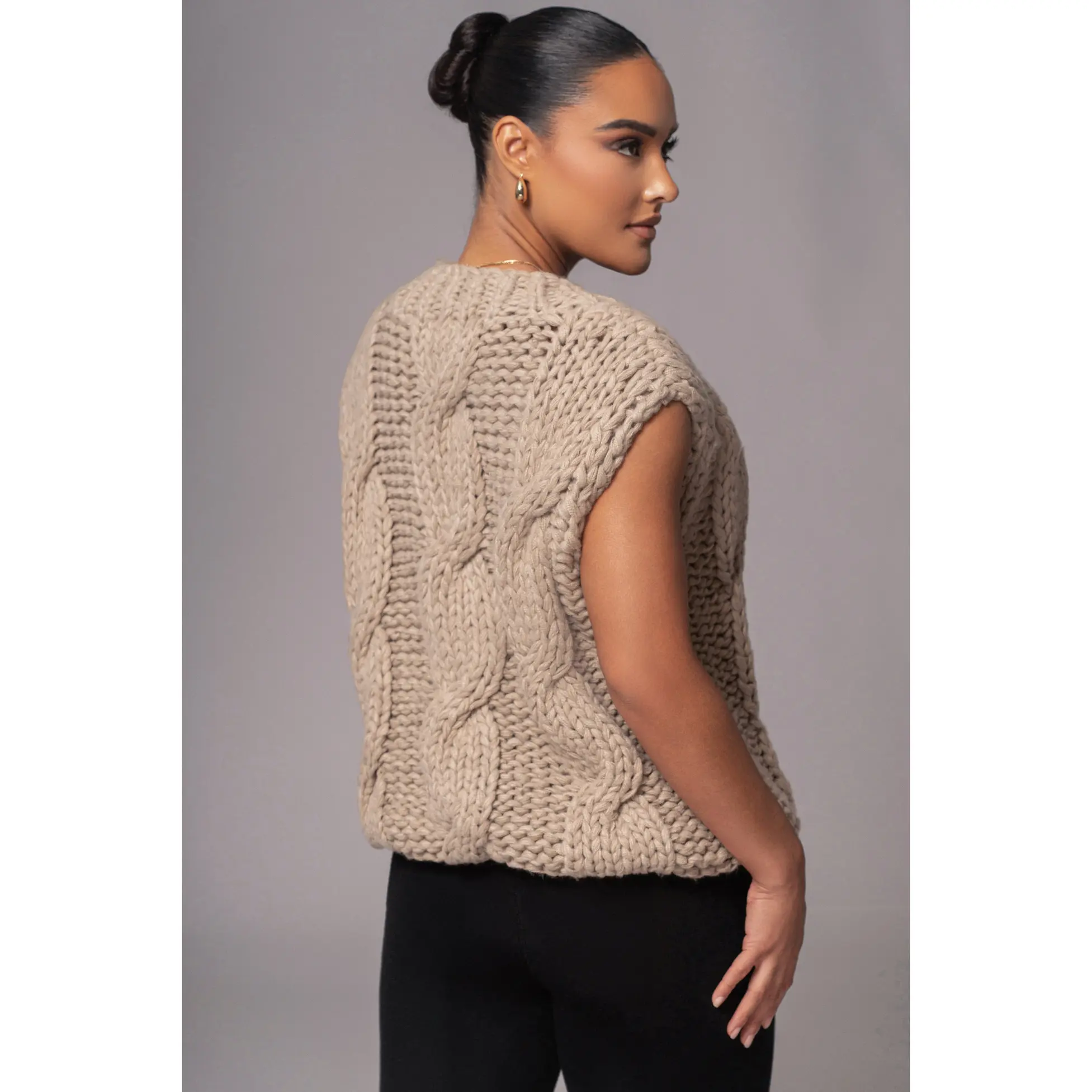 Taupe Mari Cable Knit Vest