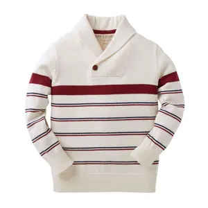 Hope & Henry Boys' Shawl Collar Sweater (Ivory Stripe, Small)
