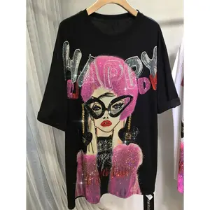 Women’s Plus Size Rhinestone Graphic Tee, Short Sleeve Crewneck, Oversized, Summer Casual