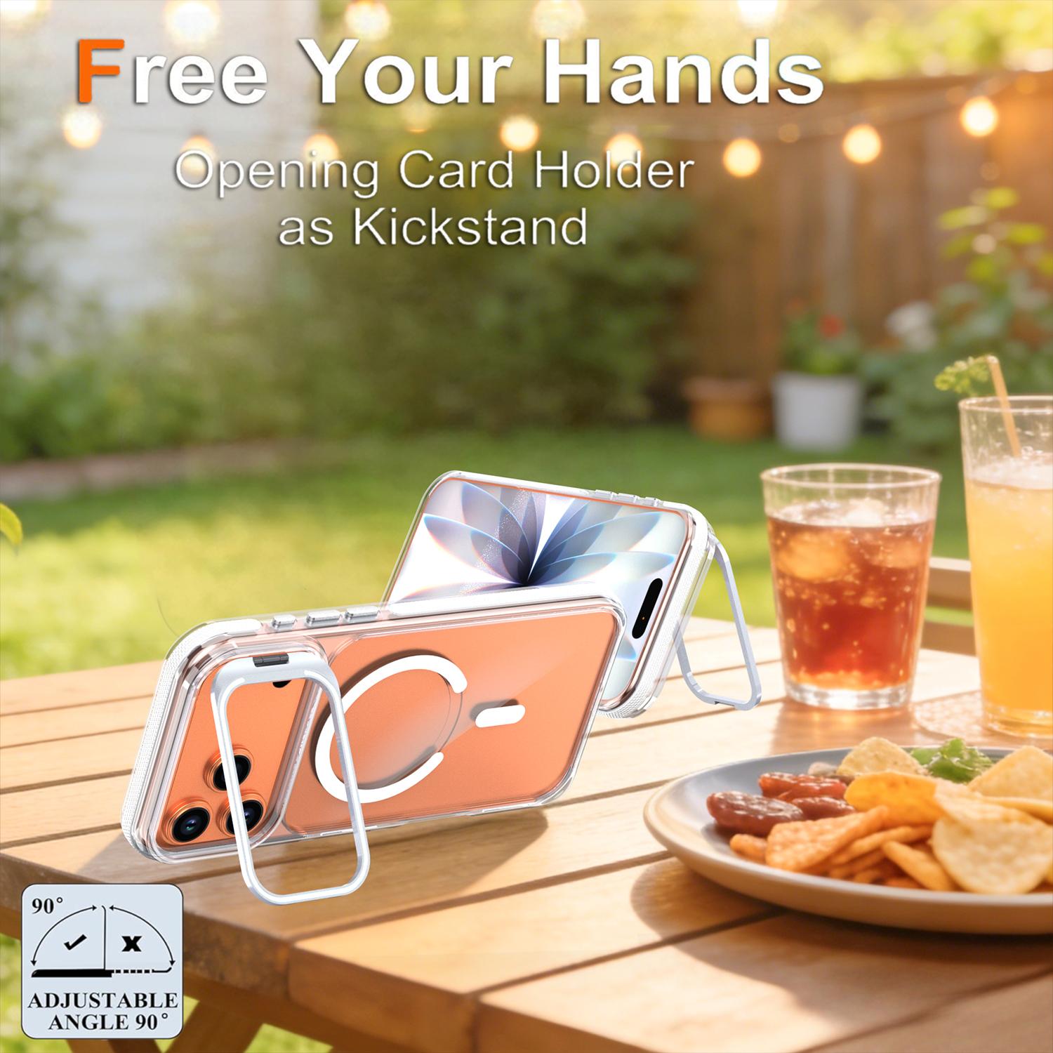 For iPhone 17 16 15 14 13 Pro Max Clear MagSafe TPU Case with Camera Kickstand Lightweight Transparent Cover