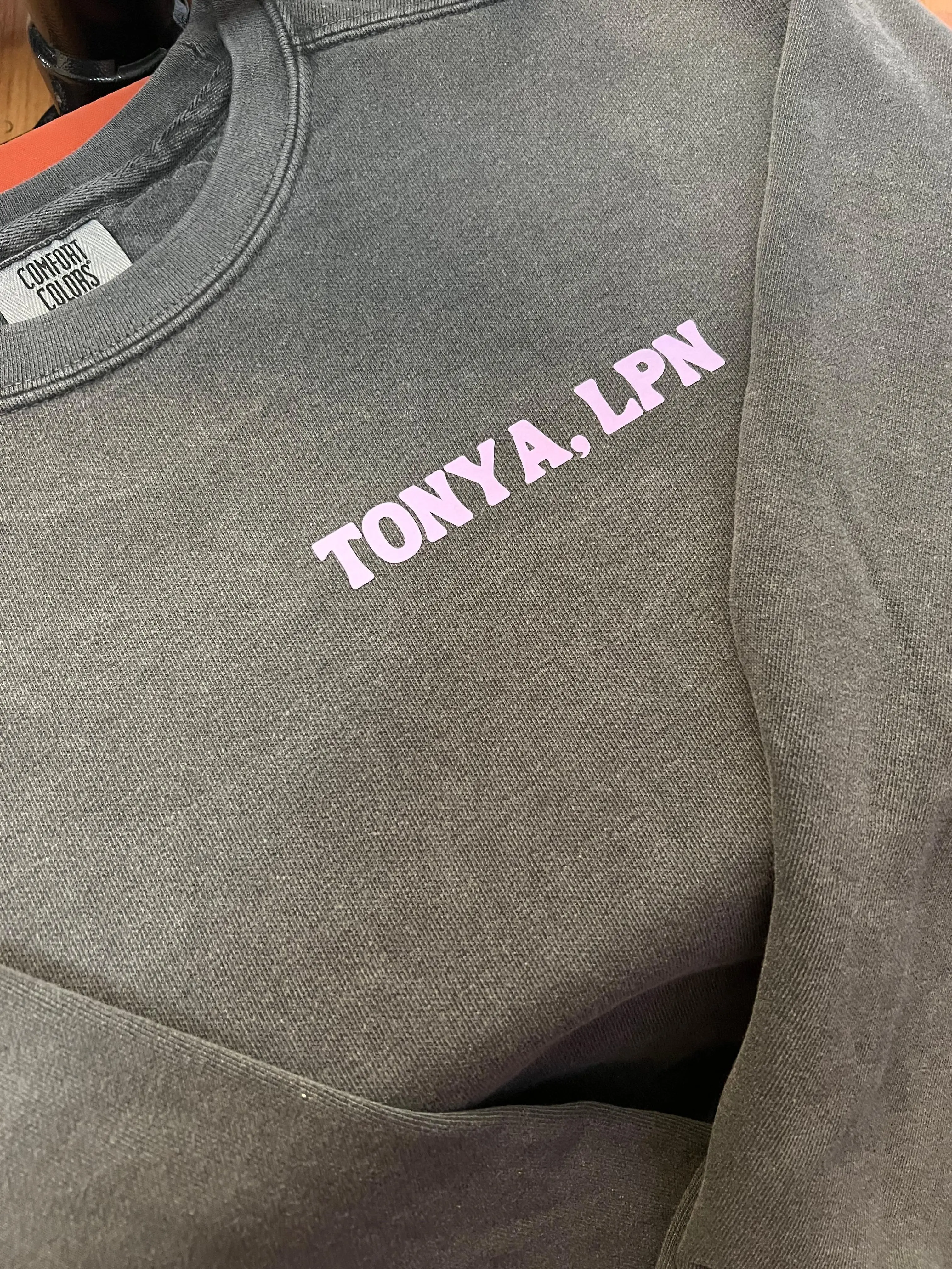 Personalized LPN Crewneck Sweatshirt in Pepper Grey - Machine Washable, Unisex Sizes, Graphic Design, 80% Cotton & 20% Polyester