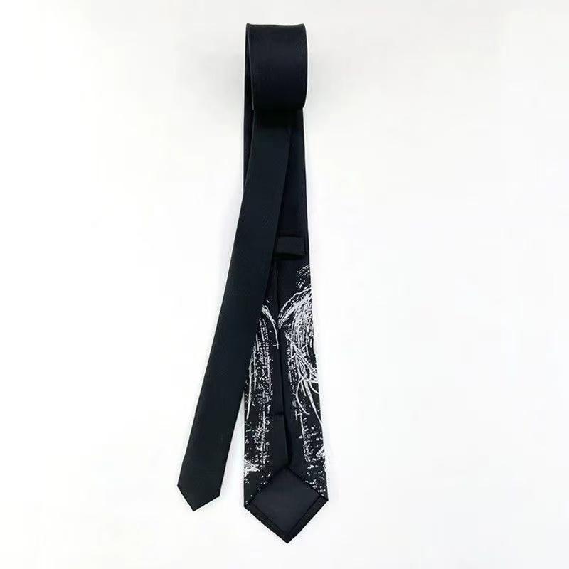 Unisex Normal Type Gothic Hell Embroidery Necktie, Black Punk Aesthetic Handcrafted Tie, Edgy Statement Accessory for Men-Women, 7x146cm Hand Tie, Embroidered Goth, Accessories