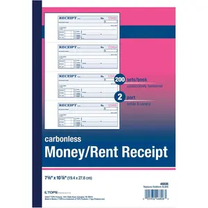 /Rent Receipt Book, 2-Part, Carbonless, 11 x 7-5/8 Inches, 4 Receipts/Page, 200 Sets per Book (46806)