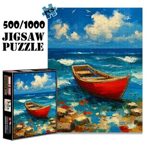500/1000 Piece Puzzle For Adults Impressionist Seaside Boat Paper Puzzle DIY Creative Game, Challenging Brain Decoration, Christmas and New Year Gifts