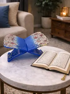 Sapphire Bloom Resin Quran Stand - Elegant Blue Resin Design for Home Decor and Quran Display