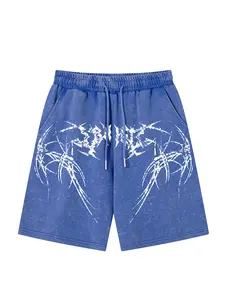 Men's Summer Trendy Casual Gym Shorts, Casual Stretch Shorts, Vintage Dark Street Style, Shibori Print, Thorn Pattern, Five-Quarter Pants, New Arrival, Casual Sporty Shorts