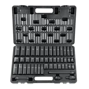 fathersdaygift VEVOR 3/8 Drive Impact Socket Set, 48 Piece Socket Set SAE 5/16 -3/4 Metric 8-22mm6 Point Cr-V Drive Extension Bar Universal Joint Power Drill Adapter Includes Storage Case
