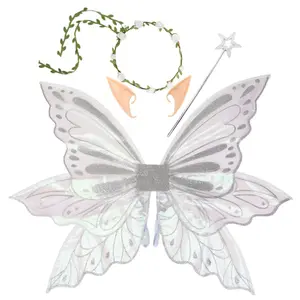Butterfly Fairy Wings Women Costume Accessory Set with Wand, Flower Crown & Elf Ears