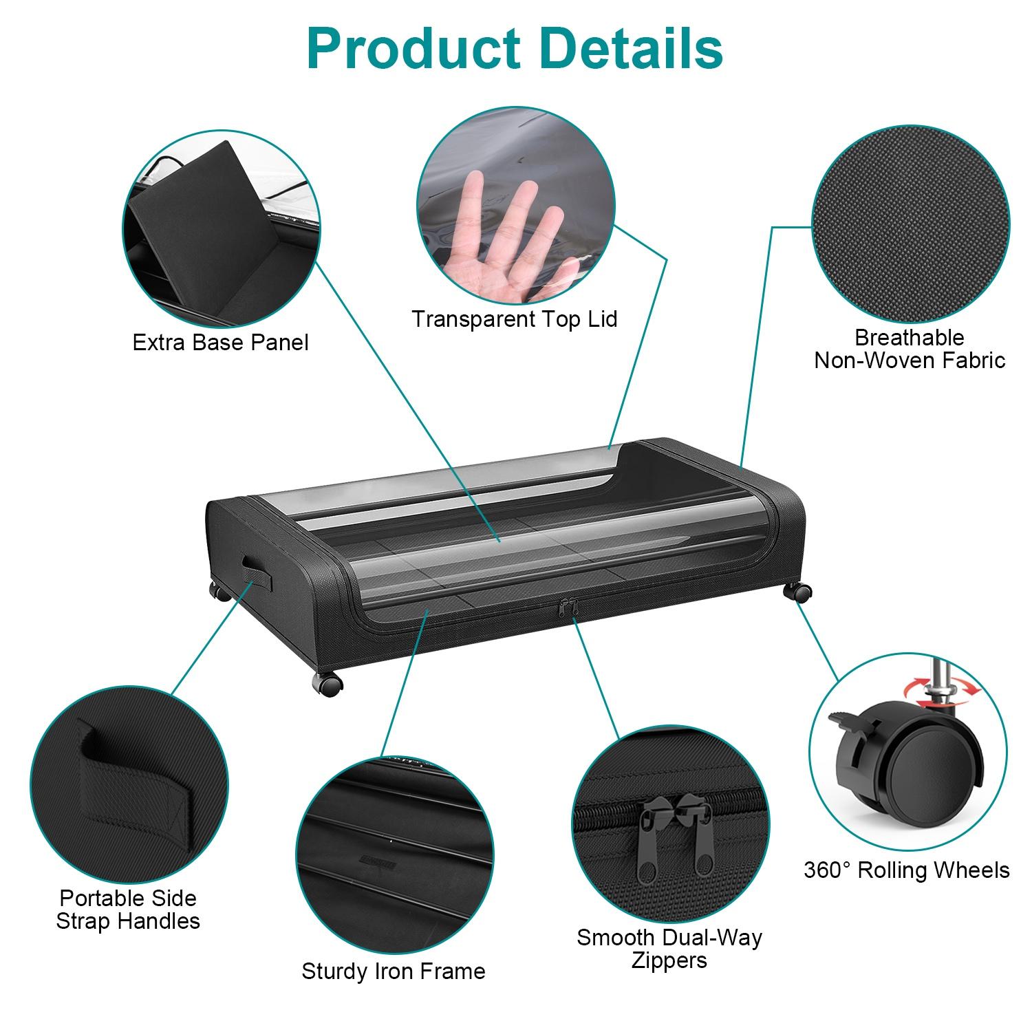 Under Bed Storage Containers 2 Pieces 42L/11 Gal with Lid Wheels Straps Handles 360° Lockable Rolling Wheels Clear PVC Lid Dual-Zipper System 66LBS Load Capacity Black Iron Frame Non-Woven Fabric Collapsible Multifunctional Bins Under Bed Storage Containers 2 Pieces 42L/11 Gal with Lid Wheels Straps Handles 360° Lockable Rolling Wheels Clear PVC Lid Dual-Zipper System 66LBS Load Capacity Black Iron Frame Non-Woven Fabric Collapsible Multifunctional Bins