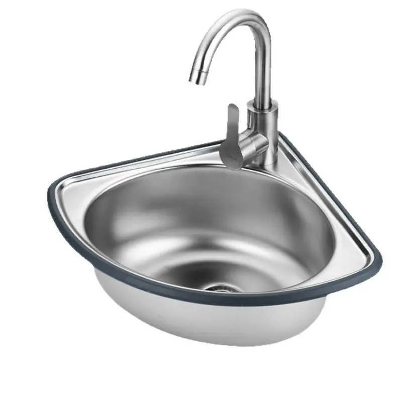 304 Stainless Steel Triangular Sink Basin - 360x360mm Corner-Fit Kitchen Fixture, Countertop Cut Small Single Unit for Vegetable Washing, Dishwashing, Household Hand-Washing
