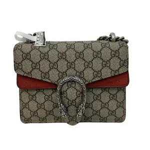 Pre-owned GUCCI GG Supreme Monogram Suede Mini Dionysus Shoulder Bag Beige Ebony Vulcanic Red